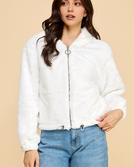 JACKET02 SOLID FAUX FUR HOODIE JACKET
