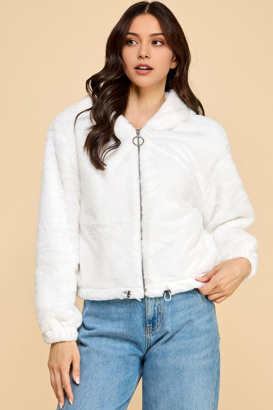 JACKET02 SOLID FAUX FUR HOODIE JACKET