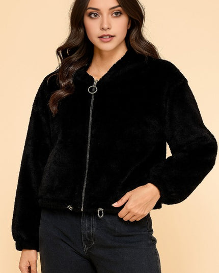 JACKET02 SOLID FAUX FUR HOODIE JACKET