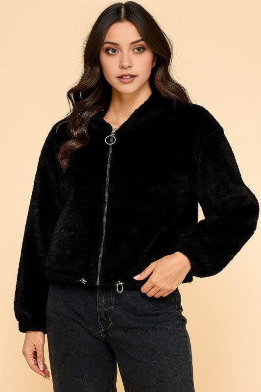 JACKET02 SOLID FAUX FUR HOODIE JACKET