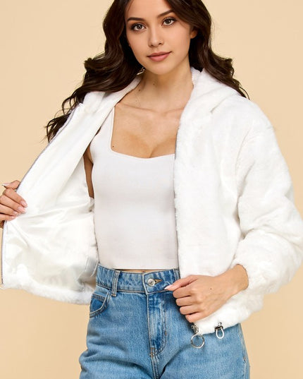 JACKET02 SOLID FAUX FUR HOODIE JACKET