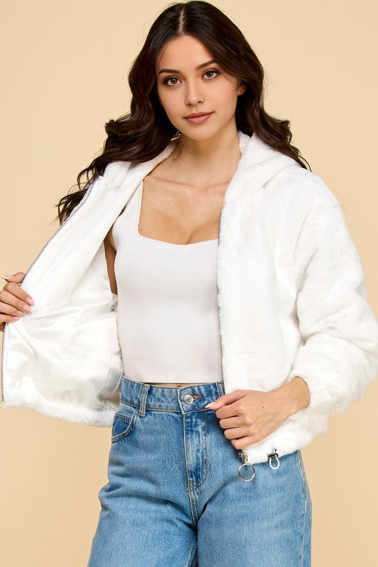 JACKET02 SOLID FAUX FUR HOODIE JACKET