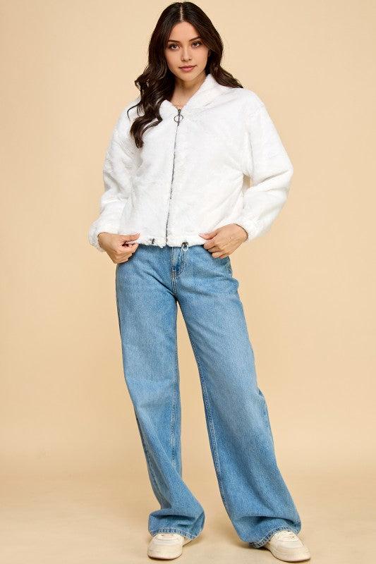 JACKET02 SOLID FAUX FUR HOODIE JACKET