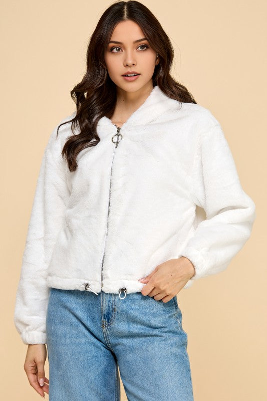 JACKET02 SOLID FAUX FUR HOODIE JACKET