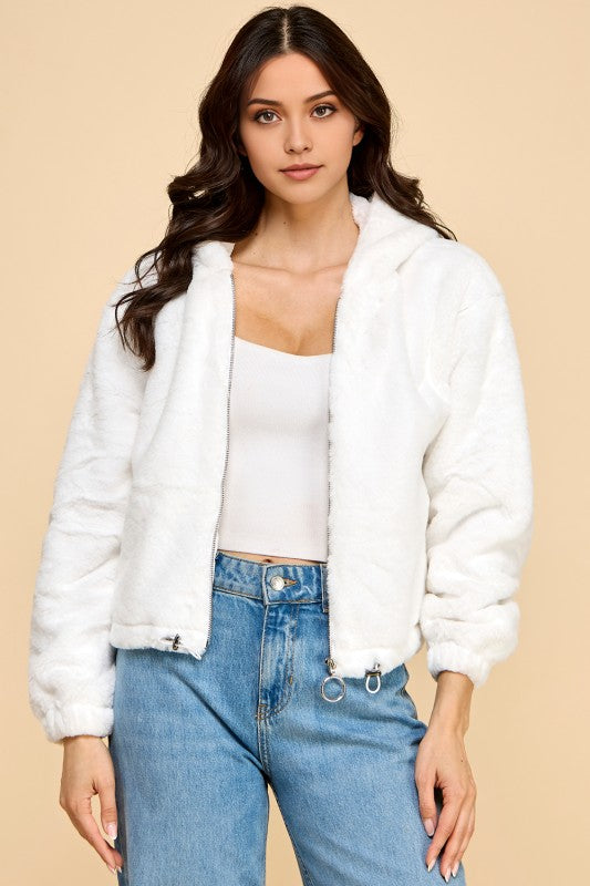 JACKET02 SOLID FAUX FUR HOODIE JACKET