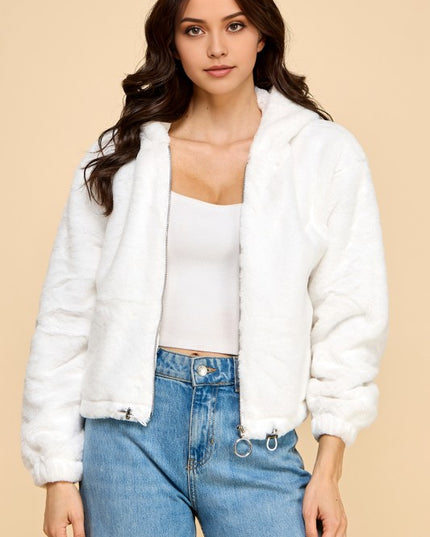 JACKET02 SOLID FAUX FUR HOODIE JACKET