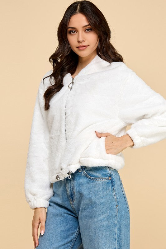 JACKET02 SOLID FAUX FUR HOODIE JACKET