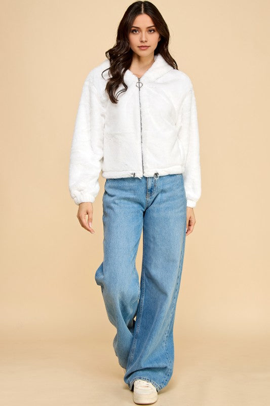 JACKET02 SOLID FAUX FUR HOODIE JACKET