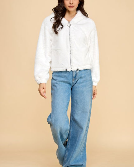 JACKET02 SOLID FAUX FUR HOODIE JACKET