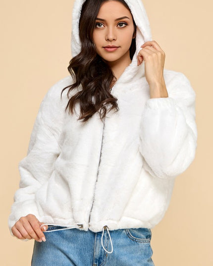 JACKET02 SOLID FAUX FUR HOODIE JACKET