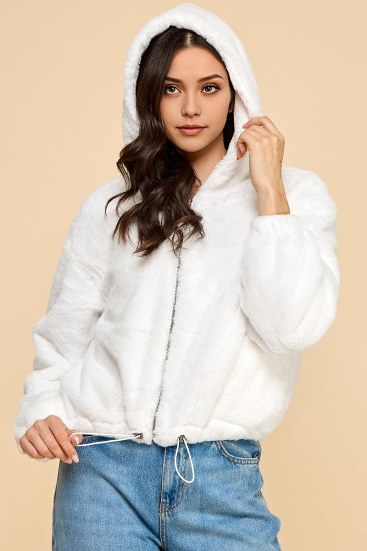 JACKET02 SOLID FAUX FUR HOODIE JACKET