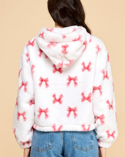 JACKET02 RIBBON PRINT FAUX FUR JACKET