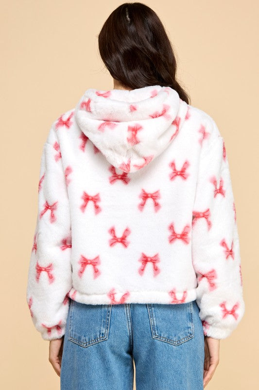 JACKET02 RIBBON PRINT FAUX FUR JACKET