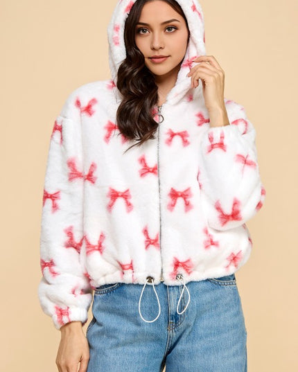 JACKET02 RIBBON PRINT FAUX FUR JACKET