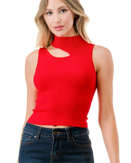 NT1007 SEAMLESS CUTOUT MOCK NECK TOP