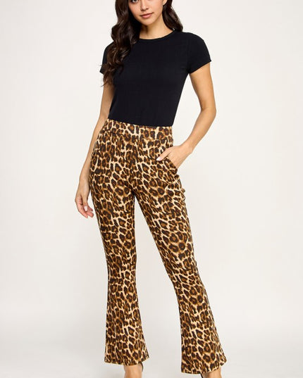SCUP18B-T LEOPARD PRINT BELL BOTTOM PANTS