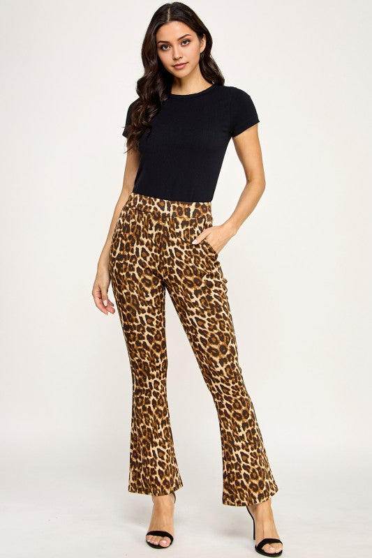 SCUP18B-T LEOPARD PRINT BELL BOTTOM PANTS