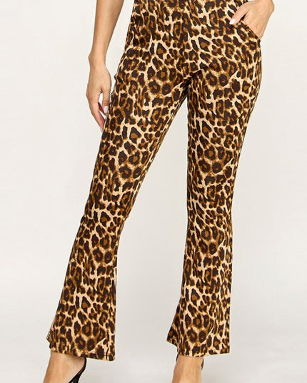 SCUP18B-T LEOPARD PRINT BELL BOTTOM PANTS