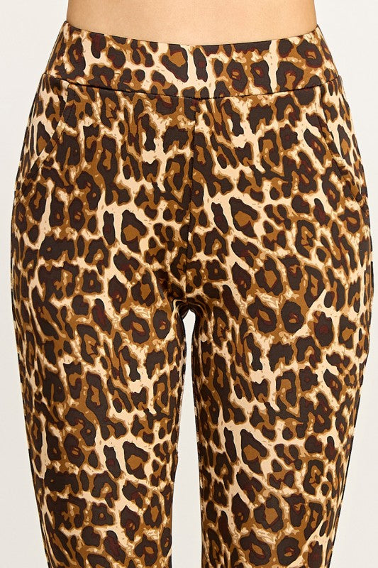 SCUP18B-T LEOPARD PRINT BELL BOTTOM PANTS