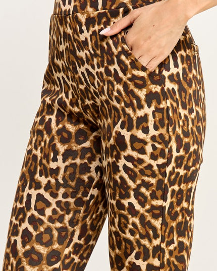 SCUP18B-T LEOPARD PRINT BELL BOTTOM PANTS