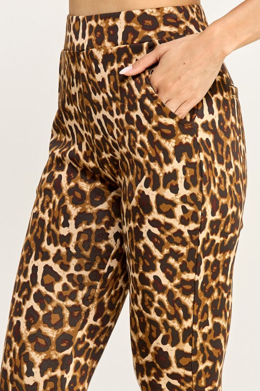 SCUP18B-T LEOPARD PRINT BELL BOTTOM PANTS