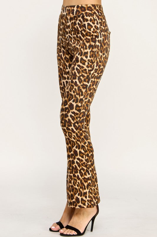 SCUP18B-T LEOPARD PRINT BELL BOTTOM PANTS