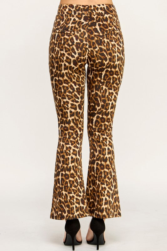SCUP18B-T LEOPARD PRINT BELL BOTTOM PANTS