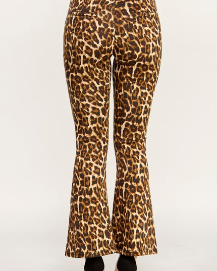 SCUP18B-T LEOPARD PRINT BELL BOTTOM PANTS