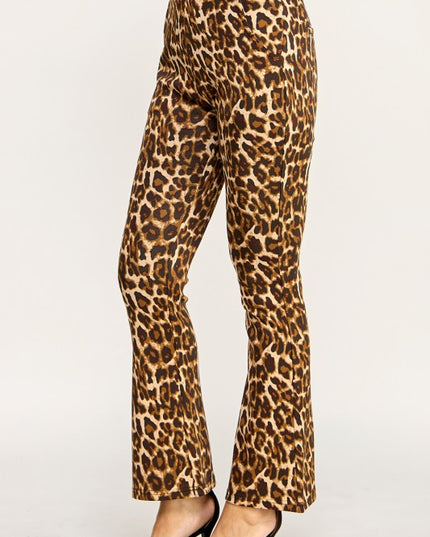 SCUP18B-T LEOPARD PRINT BELL BOTTOM PANTS