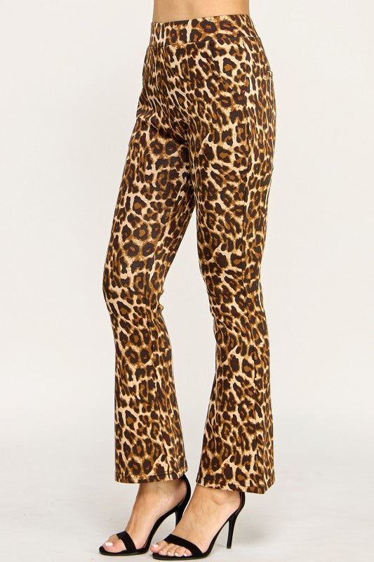 SCUP18B-T LEOPARD PRINT BELL BOTTOM PANTS