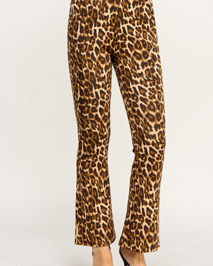 SCUP18B-T LEOPARD PRINT BELL BOTTOM PANTS