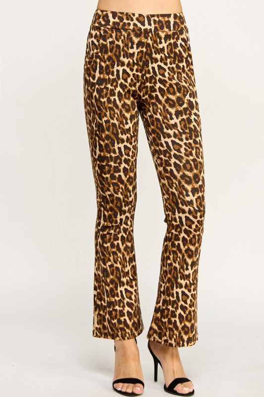 SCUP18B-T LEOPARD PRINT BELL BOTTOM PANTS