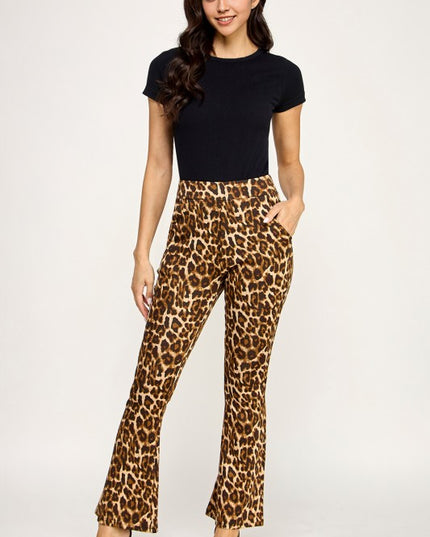 SCUP18B-T LEOPARD PRINT BELL BOTTOM PANTS