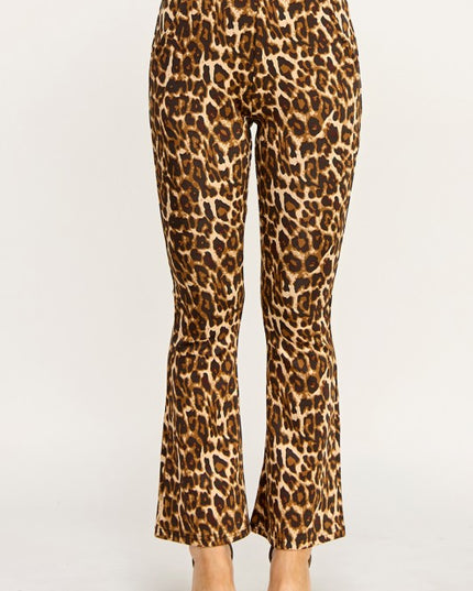 SCUP18B-T LEOPARD PRINT BELL BOTTOM PANTS