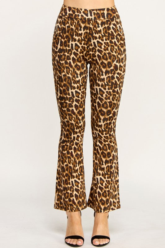 SCUP18B-T LEOPARD PRINT BELL BOTTOM PANTS