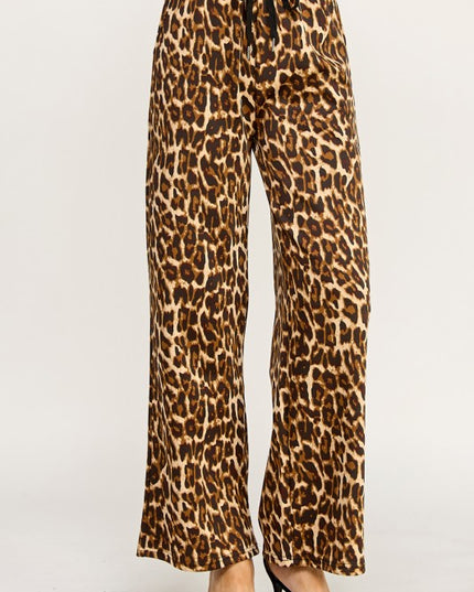 SJS05T LEOPARD PRINT DRAWSTRING WIDE LEG PANTS