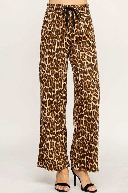 SJS05T LEOPARD PRINT DRAWSTRING WIDE LEG PANTS