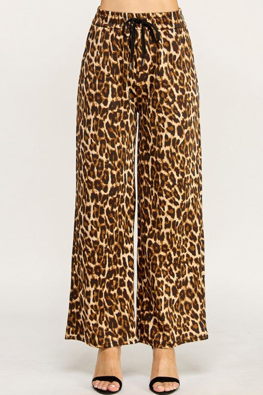SJS05T LEOPARD PRINT DRAWSTRING WIDE LEG PANTS