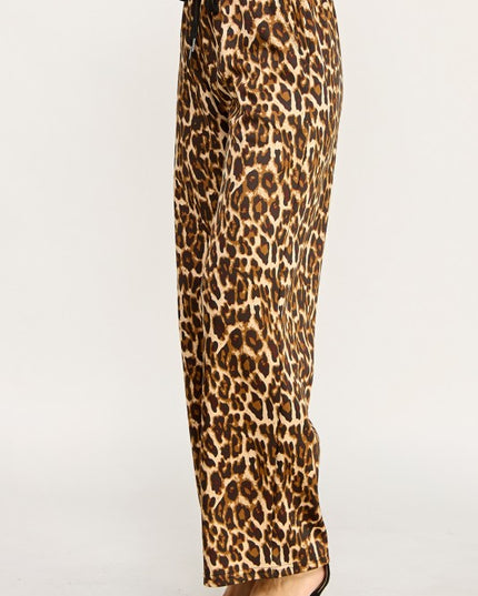 SJS05T LEOPARD PRINT DRAWSTRING WIDE LEG PANTS