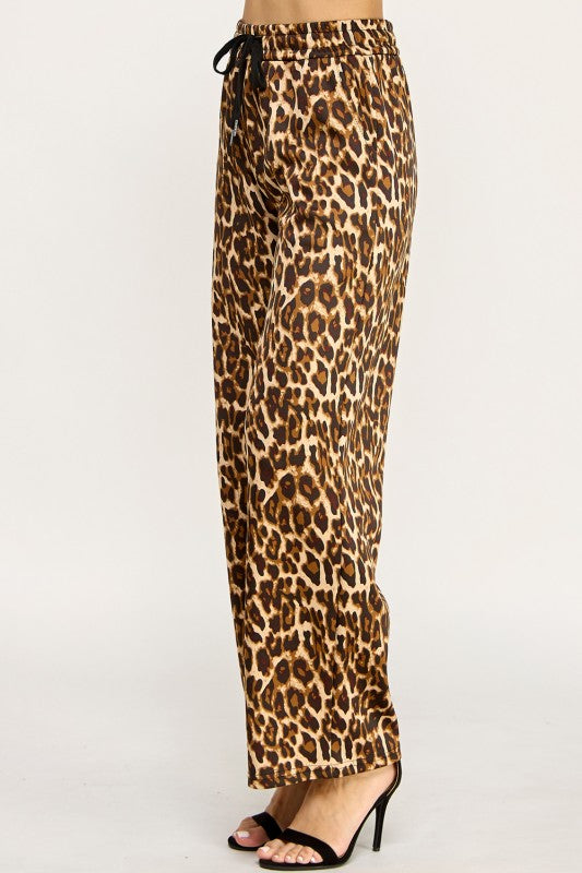SJS05T LEOPARD PRINT DRAWSTRING WIDE LEG PANTS