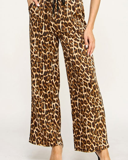 SJS05T LEOPARD PRINT DRAWSTRING WIDE LEG PANTS