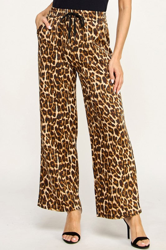 SJS05T LEOPARD PRINT DRAWSTRING WIDE LEG PANTS