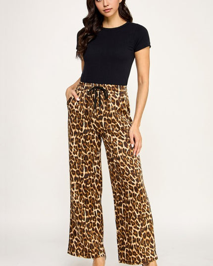 SJS05T LEOPARD PRINT DRAWSTRING WIDE LEG PANTS