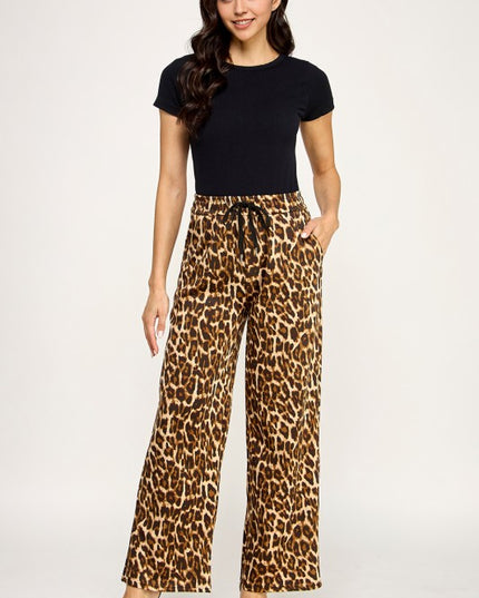 SJS05T LEOPARD PRINT DRAWSTRING WIDE LEG PANTS