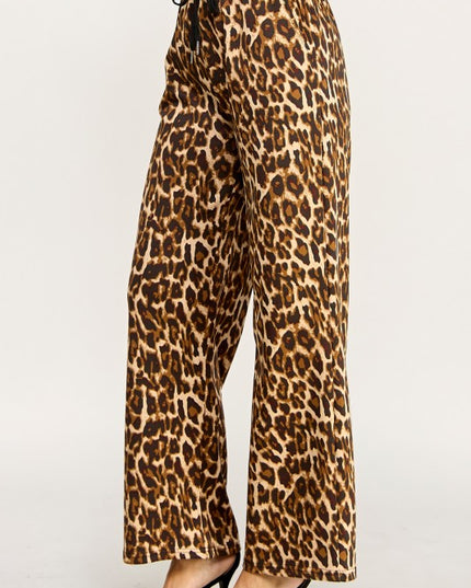 SJS05T LEOPARD PRINT DRAWSTRING WIDE LEG PANTS
