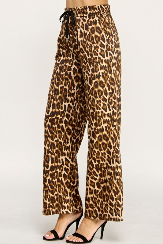 SJS05T LEOPARD PRINT DRAWSTRING WIDE LEG PANTS