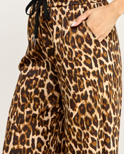 SJS05T LEOPARD PRINT DRAWSTRING WIDE LEG PANTS