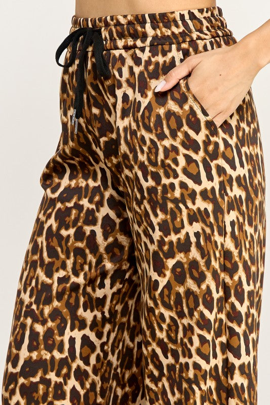 SJS05T LEOPARD PRINT DRAWSTRING WIDE LEG PANTS