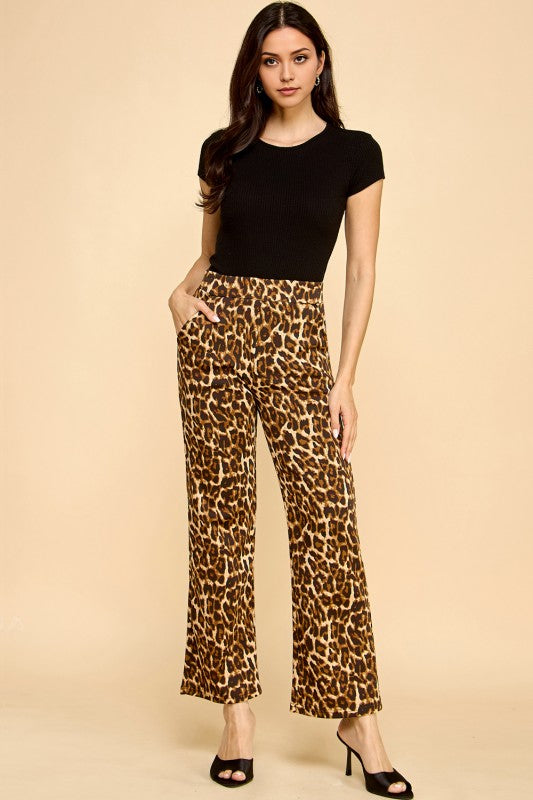 SCUP18S-T LEOPARD PRINT STRAIGHT PANTS