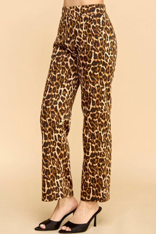 SCUP18S-T LEOPARD PRINT STRAIGHT PANTS
